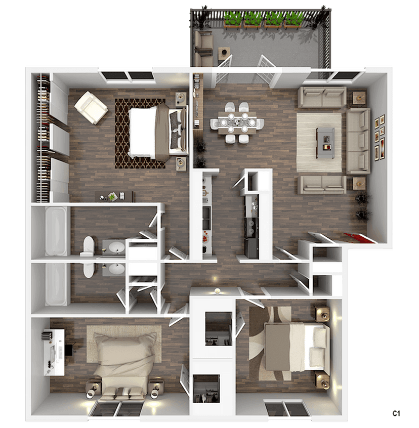 Three Bedroom, Two Bathroom floor plan
