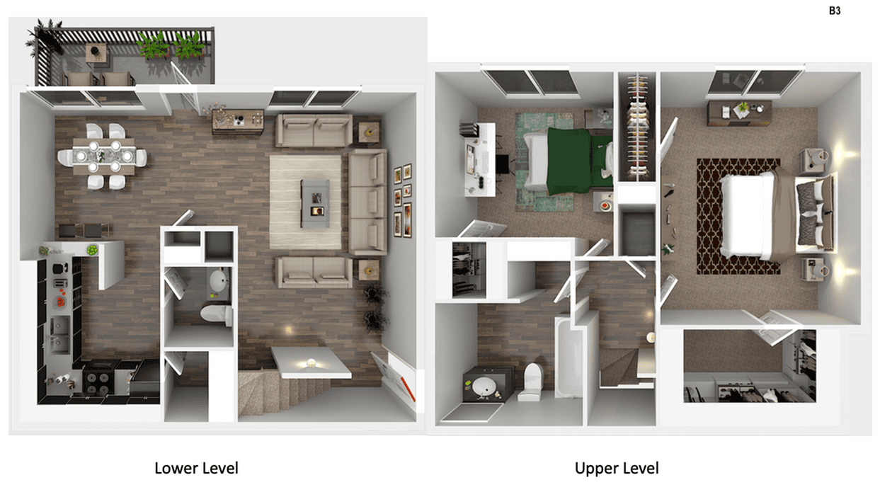 Two Bedroom, One and a Half Bathroom floor plan