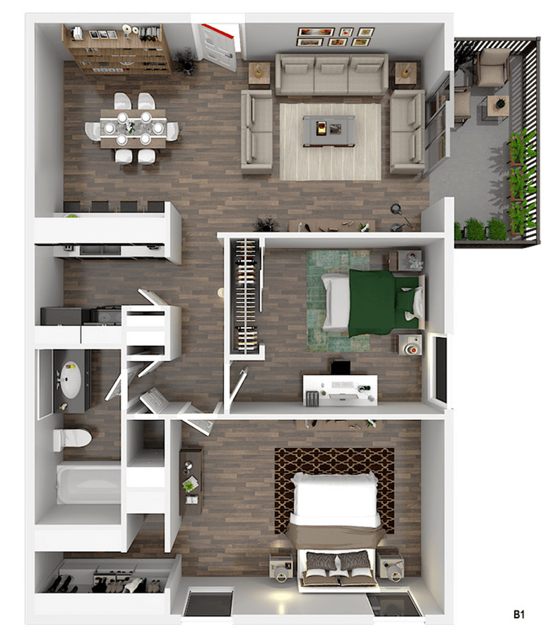 Two Bedroom, One Bathroom floor plan