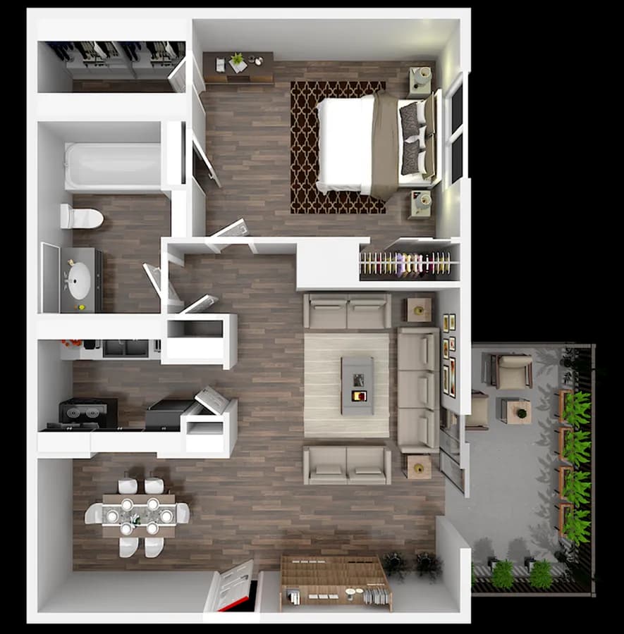One Bedroom, One Bathroom floor plan