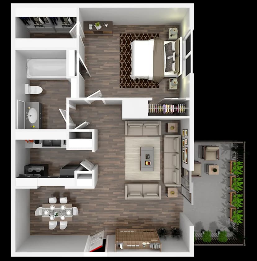 One Bedroom, One Bathroom floor plan