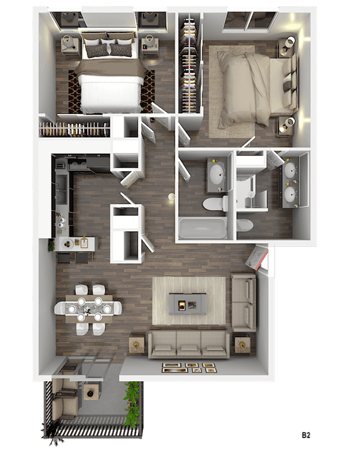 Two Bedroom, Two Bathroom floor plan